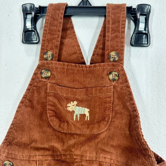 Carter's 12m Baby Corduroy Overalls Moose Embroidered Brown Snap Inseam - Picture 5 of 8